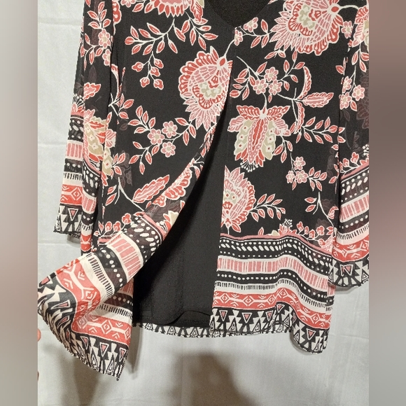 JM Collection EUC Black & Orange Blouse, Large, Sheer Flutter Sleeves - Picture 5 of 7